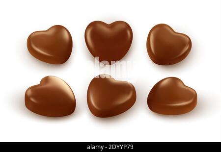 Set von realistischen herzförmigen Pralinen auf weißem Hintergrund isoliert. Festliches Design-Element für den Happy Valentines Day. Vektorgrafik Stock Vektor