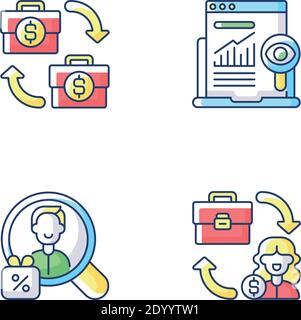 Marketing-Strategien RGB-Farbsymbole gesetzt Stock Vektor