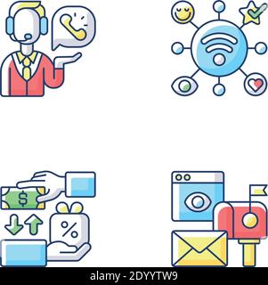 Marketing-Strategien RGB-Farbsymbole gesetzt Stock Vektor