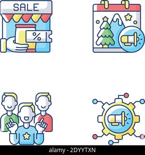 Marketing-Strategien RGB-Farbsymbole gesetzt Stock Vektor