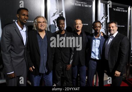 Faysal Ahmed, Paul Greengrass, Mahat M. Ali und Tom Hanks kommen zur Premiere von Columbia Pictures' 'Captain Phillips' an der Academy of Motion Picture Arts and Sciences in Los Angeles, CA, USA am 30. September 2013. Foto von Lionel Hahn/ABACAPRESS.COM Stockfoto