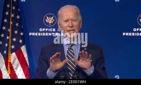 Der designierte US-Präsident Joe Biden hält am Montag, den 28. Dezember 2020, kurze Bemerkungen vom Queen Theatre in Wilmington, Delaware.Quelle: Biden Transition TV via CNP Stockfoto