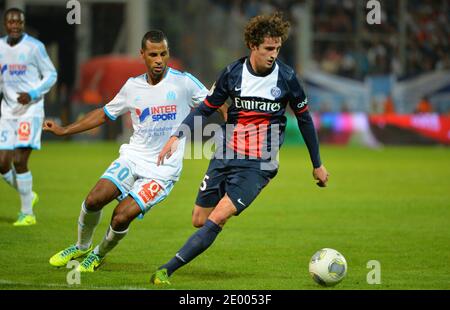 Adrien Rabiot von PSG beim Fußballspiel der Ersten Liga, Olympique de Marseille gegen Paris Saint-Germain im Veledrome-Stadion in Marseille, Frankreich am 5. Oktober 2013. PSG gewann 2-1. Foto von Christian Liewig/ABACAPRESS.COM Stockfoto