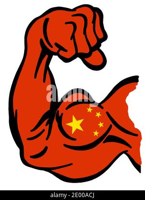 Bizeps mit Farben der chinesischen Flagge als Symbol für gemalt Macht der chinesischen kommunistischen Regierung Stockfoto