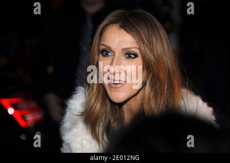 Die französisch-kanadische Sängerin Celine Dion verlässt am 13. November 2013 das Hotel Royal Monceau in Paris, Frankreich. Dion ist in der französischen Hauptstadt, um ihr neuestes Album Loved Me Back To Life zu promoten. Foto von ABACAPRESS.COM Stockfoto