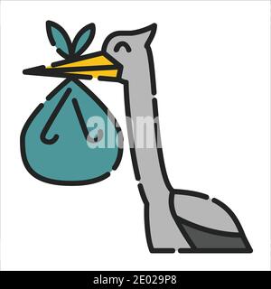 Baby Stork, Icon Design. Vektor, Clip Art, Illustration Farbe Symbol Design-Stil Stock Vektor