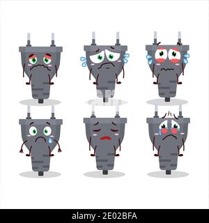 Schwarzer Stecker Cartoon-Figur mit trauriger Ausdruck. Vektorgrafik Stock Vektor