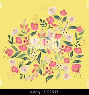 Vektor-Illustration eines schönen Blumenmusters mit Frühlingsblumen. Design für Banner, Poster, Karte, Einladung und Sammelalbum Stock Vektor