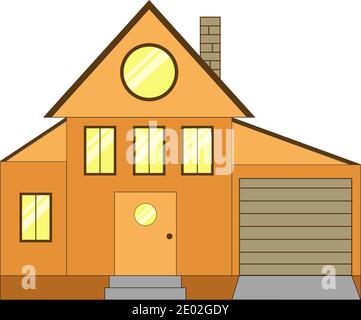 Isoliertes großes braunes Haus. Hütte Vektor im Dorf. Stock Vektor