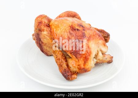 Brathähnchen auf weißem Hintergrund Stockfoto