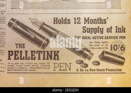 Anzeige für den Pelletink Pen in der Tageszeitung Daily Express (Replik) am 31. Mai 1940 während der Evakuierung in Dünkirchen. Stockfoto