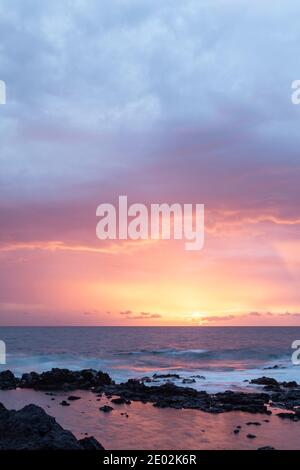 Sonnenuntergang am cotillo Strand, Fuerteventura, Kanarische Inseln, Spanien. Stockfoto