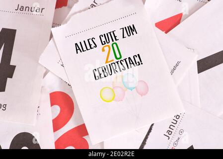Kalender und alles gute zum 20. Geburtstag Stockfoto