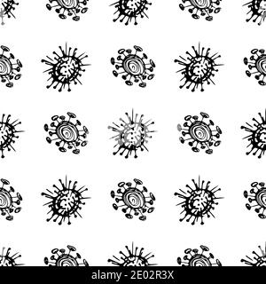 Nahtloses Muster von Coronavirus-Mikroben. Coronavirus 2019-nCoV. Doodle Einfache Linienelemente aus einem medizinischen Konzept. Bearbeitbare Mikrobe für Vektoranschläge. V Stock Vektor