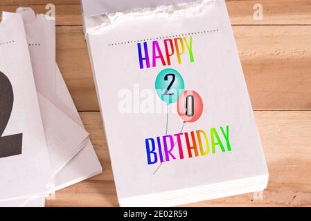 Kalender und alles gute zum 20. Geburtstag Stockfoto