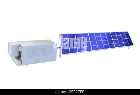 3D-Darstellung von Solarpanel mit einem elektrischen Speicher. Auf Weiß isolieren. Stockfoto