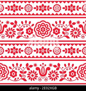 Polish traditionellen Vektor nahtlose Stickerei Muster mit Blumen und Herzen Inspiriert von Volkskunst Stickerei Lachy Sadeckie - Textil oder Stoffdruck Stock Vektor