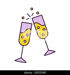 Web-Ikone von zwei Gläsern mit Champagner. Symbol für Party, Hochzeit, Buffet, Silvester oder formelle Veranstaltung - Vektor-Piktogramm Stock Vektor