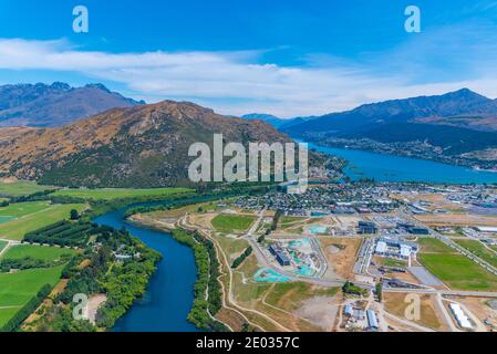 Luftaufnahme des Bezirks Frankton in Queenstown in Neuseeland Stockfoto