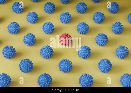 3D-Rendering von Coronavirus-Mustern. Abbildung zeigt neuen Stamm des Virus. Neue Variante des Coronavirus Stockfoto