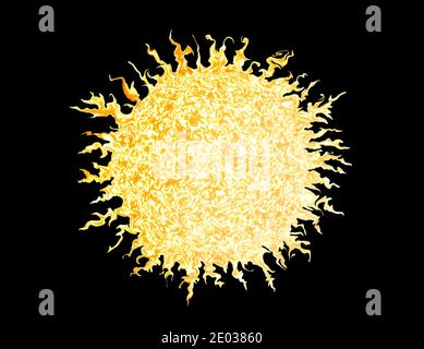 Gelb stilisierte Sonne oder Stern im Weltraum mit Strahlen, 3d-Rendering Stockfoto