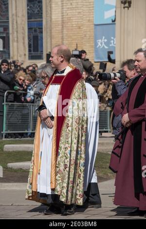 Reverend Andrew Asbil während der Beerdigung von Rob Ford, Toronto, Kanada, März 2016 Stockfoto