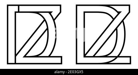 Logo zd und dz Symbol Zeichen zwei Zeilensprungbuchstaben Z D, Vektor-Logo zd dz erste Großbuchstaben Muster Alphabet z d Stock Vektor