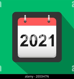 2021 Kalender flache Symbol, 2021 Kalender Deckblatt flache Stil, Silvester Vektor Stock Vektor