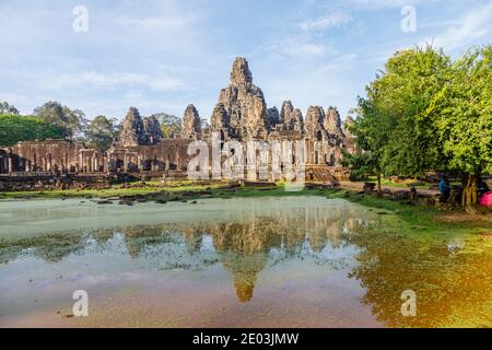 Die Ruinen des Prasat Bayon Tempels (Jayagiri Brahma Palast) in Angkor Thom, ehemalige Hauptstadt des Khmer Reiches, Siem Reap, Kambodscha, Südostasien Stockfoto
