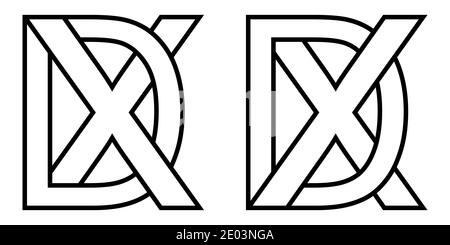 Logo xd dx Symbol Zeichen zwei Zeilensprungbuchstaben X D, Vektor-Logo xd dx erste Großbuchstaben Muster Alphabet x d Stock Vektor