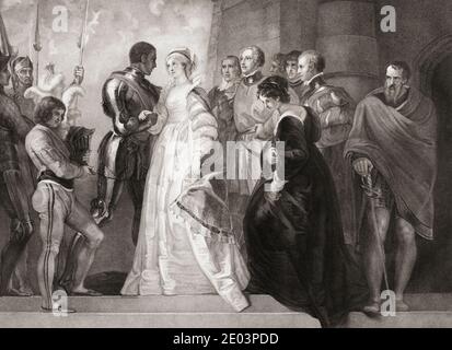 Illustration zu William Shakespeares Stück Othello, II. Akt, Szene I. aus einem Stich von Thomas Ryder aus dem 18. Jahrhundert nach einem Werk von Thomas Stothard. Stockfoto