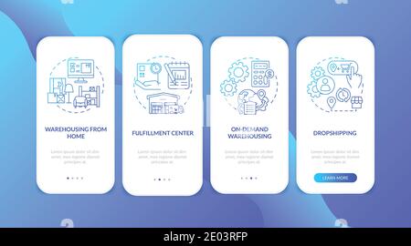 Lagerkundendienst dunkelblau Onboarding mobile App Seite Bildschirm Mit Konzepten Stock Vektor