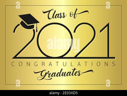 Klasse der 2021-jährigen Graduierung Banner, Auszeichnungen Abzeichen Konzept. Glänzende Kulisse, Happy Holiday Einladungskarte, goldener Ball. Isolierte abstrakte Grafik-Desi Stock Vektor