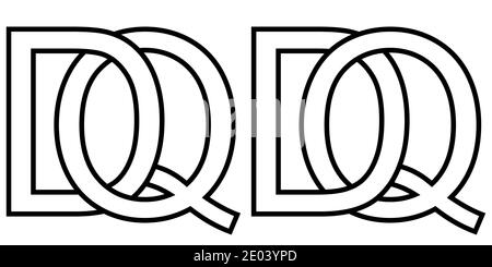 Logo QD dq Symbol Zeichen zwei Zeilensprungbuchstaben Q D, Vektor-Logo QD dq erste Großbuchstaben Muster Alphabet q d Stock Vektor