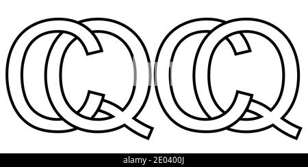 Logo Zeichen qc und cq Symbol Zeichen zwei Zeilensprungbuchstaben Q, C Vektor-Logo qc, cq erste Großbuchstaben Muster Alphabet q, c Stock Vektor