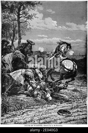 Tod von Turenne, gezeichnet von A. de Neuville, Illustration, Ridpath's History of the World, Band III, von John Clark Ridpath, LL. D., Merrill & Baker Publishers, New York, 1897 Stockfoto