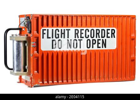 Flight Data Recorder aus Flugzeugen isoliert auf weißem Hintergrund Stockfoto