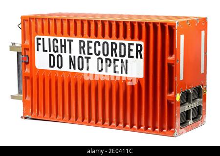Flight Data Recorder aus Flugzeugen isoliert auf weißem Hintergrund Stockfoto