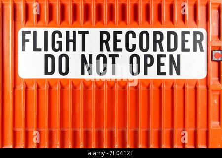 Seitenwand des Flugdatenschreibers vom Flugzeug Stockfoto