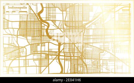 Indianapolis Indiana USA Stadtplan im Retro-Stil in Golden Color. Übersichtskarte. Vektorgrafik. Stock Vektor