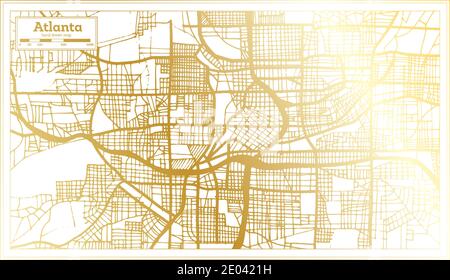 Atlanta Georgia USA Stadtplan im Retro-Stil in Golden Color. Übersichtskarte. Vektorgrafik. Stock Vektor