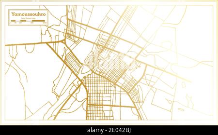 Yamoussoukro Ivory Coast Stadtplan im Retro-Stil in Golden Color. Übersichtskarte. Vektorgrafik. Stock Vektor