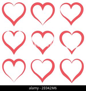 Set Herzkonturen verschiedenen Formen, Vektor Herz valentine für Valentinstag, kalligraphische Zeichen Paar in der Liebe Stock Vektor
