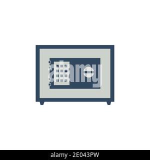 Sicheres Vektorsymbol auf weißem Hintergrund isoliert. Farbiger Tresorkasten Stock Vektor