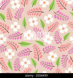 Moderne modische Vektor nahtlose florale ditsy Muster Design. Elegante Wiederholung blühenden Blumen und Laub Hintergrund für Druck und Textil Stock Vektor