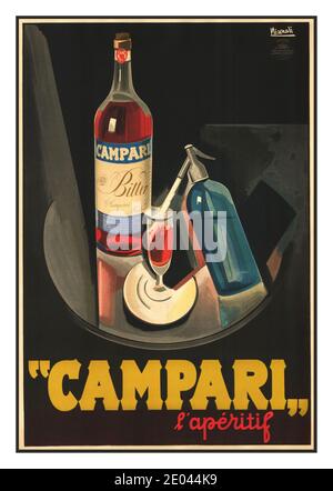 Vintage 1900 's Campari Drinks Poster von Mizzoli CAMPARI VINTAGE DRINKS POSTER Vintage Drink Werbeplakat für Campari, italienischen bitteren Aperitif Alkohol trinken, mit Mizzoli Design mit Soda-Stream-Flasche ‘Campari & Soda’ Stockfoto