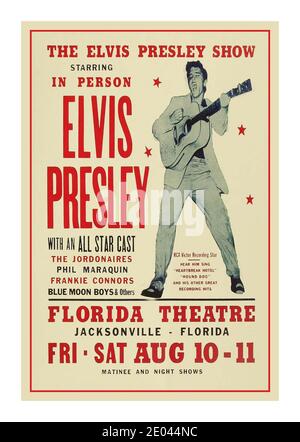 Elvis Presley 1950s Show Vintage Poster für persönliche Performance im Florida Theater in Jacksonville, Florida am 10. Und 11. August 1956 Stockfoto