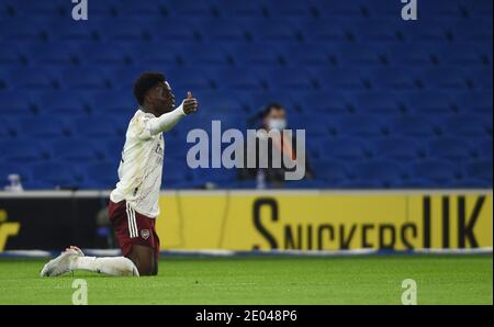 Brighton und Hove, Großbritannien. Dezember 2020. Arsenals Bukayo Saka während des Premier League-Spiels im American Express Community Stadium, Brighton and Hove Bild von Daniel Hambury/Focus Images/Sipa USA 29/12/2020 Quelle: SIPA USA/Alamy Live News Stockfoto