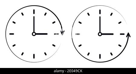 Zeichen-Symbol die Durchgangszeit gegen den Uhrzeigersinn, Vektor-Uhr, Minuten-und Stundenzeiger. Konzept der im Uhrzeigersinn, gegen den Uhrzeigersinn Stock Vektor