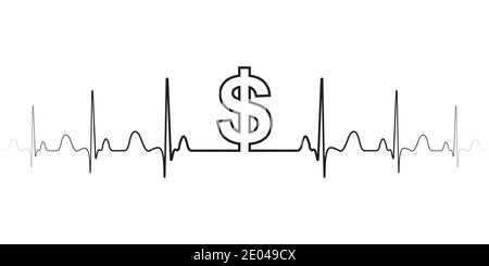 Zeichen-Symbol Schwankungen im Wechselkurs Dollar Vektor-Dollar Zeichen und Wellen den Herzschlag der Dollar-Währung Stock Vektor